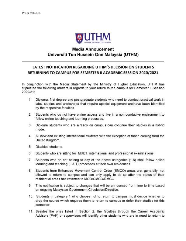 UTHM Press Release English VersionSemester 2 2021 9bca0f95