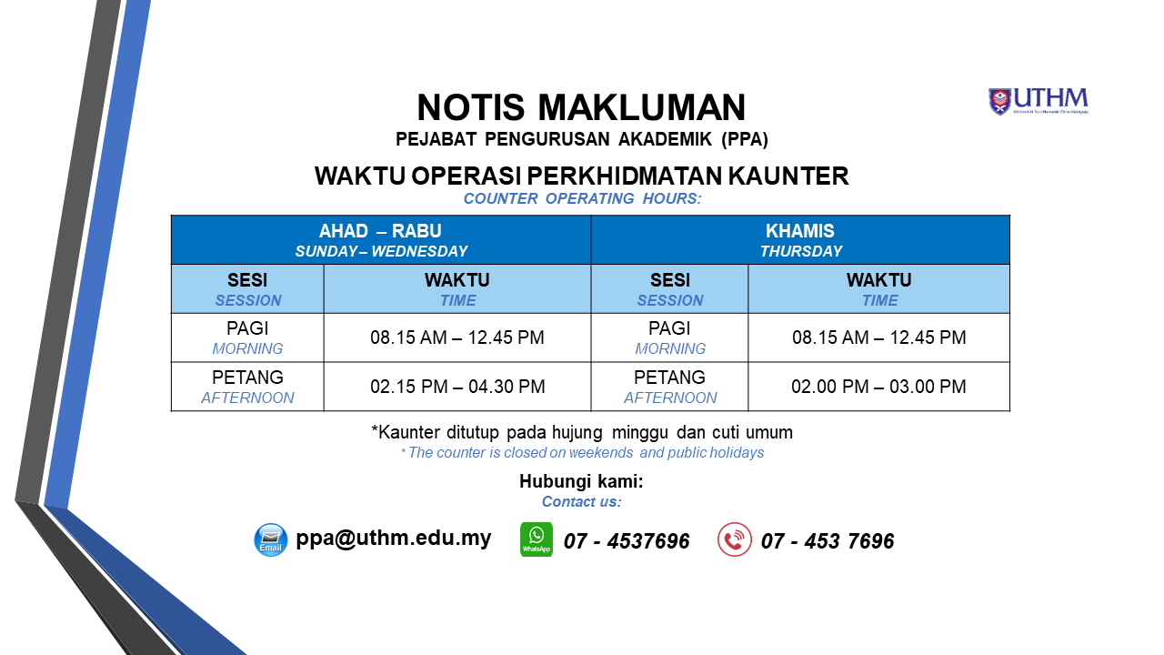 WAKTU OPERASI PERKHIDMATAN KAUNTER